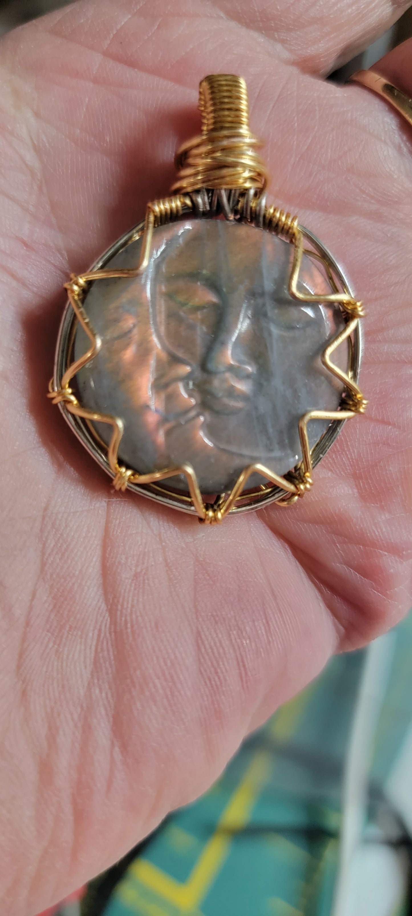 Moon & Sun pink labradorite pendant