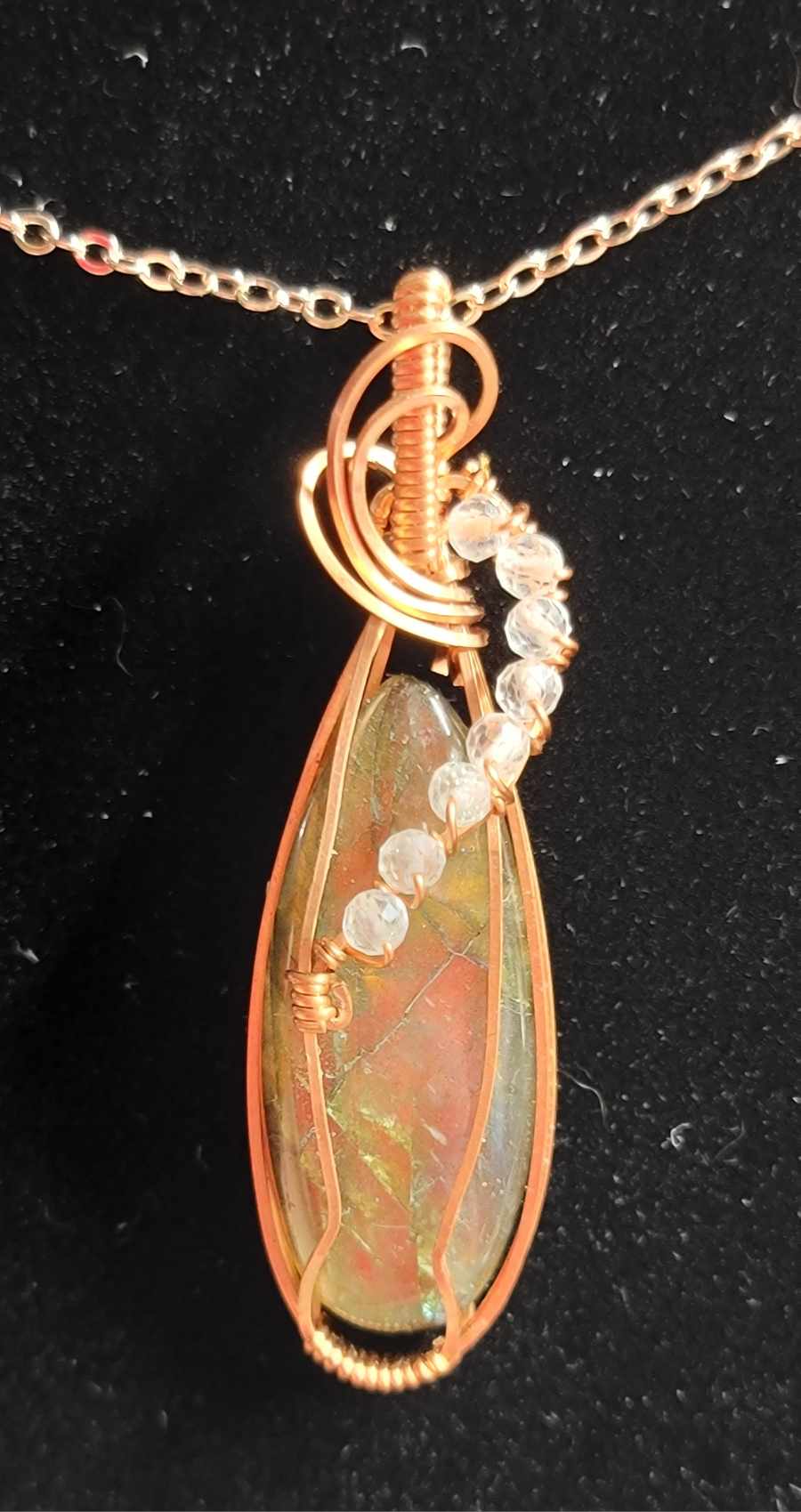 Labradorite with small clear quartz beads